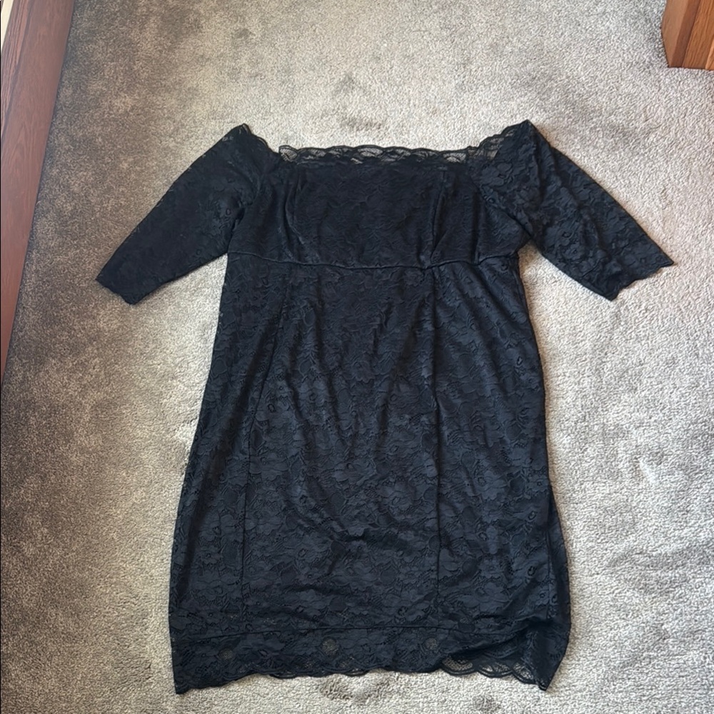 Torrid Black Lace Off Shoulder Sheath Dress Floral Overlay SIZE 30